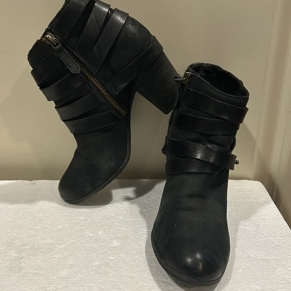 BP womens leather zip up ankle strappy boots block heel gothic punk rock size 6 - Picture 6 of 13